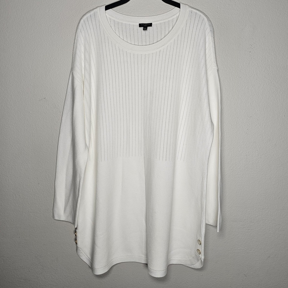 Talbots‎ Womens 1X White Pullover Sweater Knit Top Office Mature Cozy